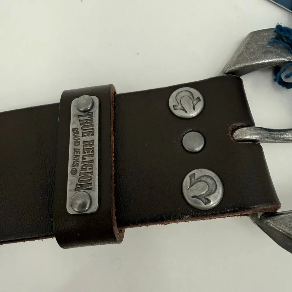 True Religion Jeans Belt Women's Size 22 NWT with Flaws Brown Leather Silver